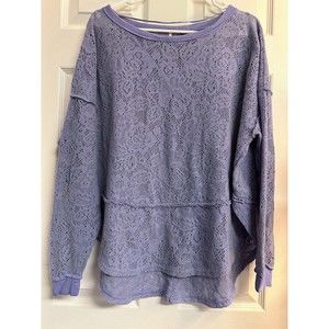 Women's FREE PEOPLE Lavender Purple Lace Soft Felted Loose Artsy Bohemian Top S